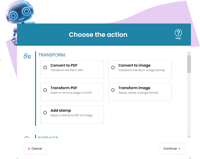 Actions to transform a file Transform file