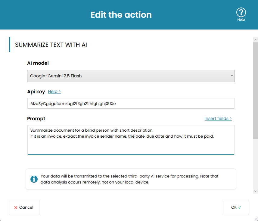 Settings to summarize a document